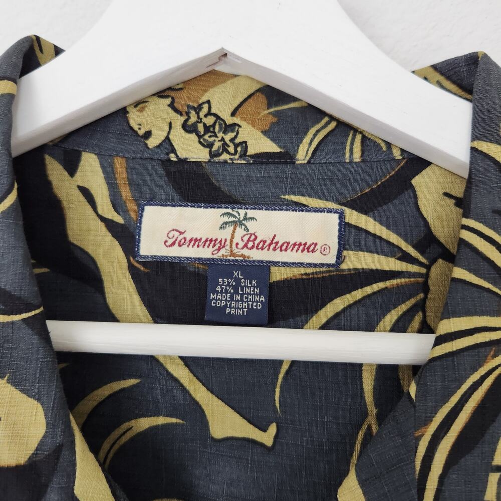 Tommy Bahama Silk Linen Blend Hawaiian Print Button Shirt Hula Dancer XL - Picture 3 of 8